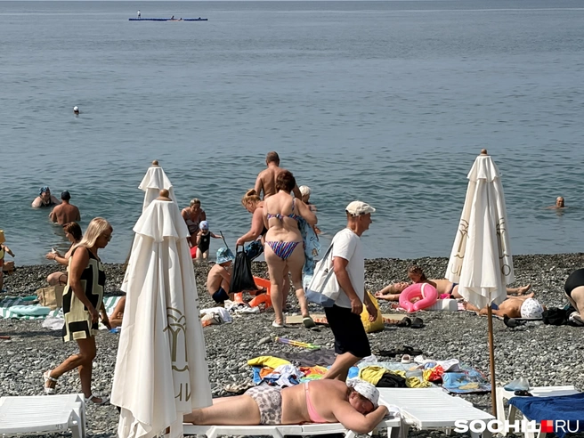 Туристы предпочли не эвакуироваться с пляжа | Источник: Анна Грицевич / SOCHI1.RU