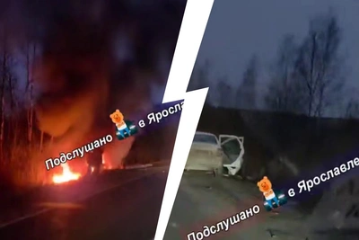 УАЗ загорелся после ДТП под Ярославлем