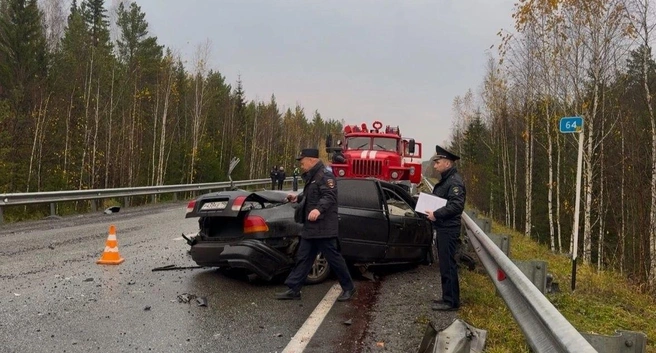 Водитель Honda выехал на встречную полосу и врезался в автобус | Источник: Госавтоинспекция Свердловской области