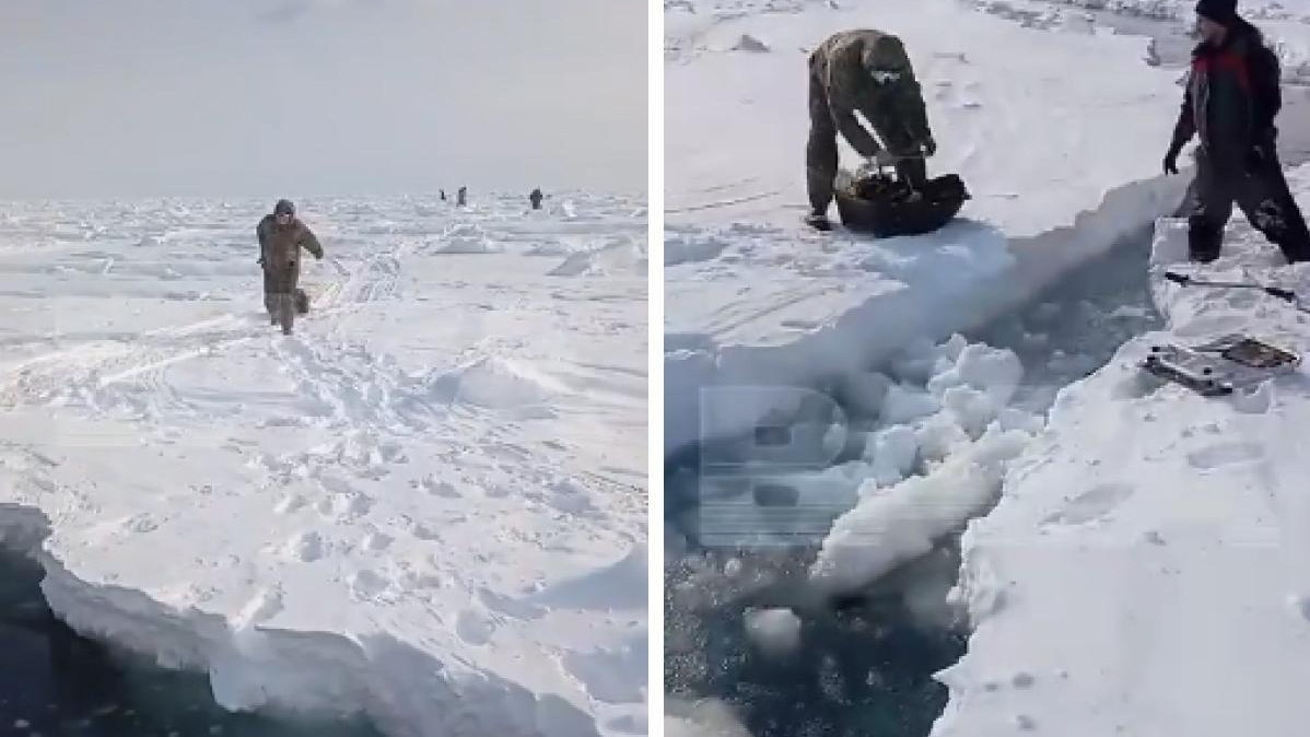 «Рвет лед, быстрее убегайте!» 300 рыбаков уносит в Охотское море на оторвавшейся льдине. Видео 