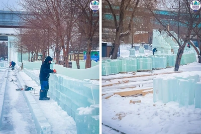 На новосибирской набережной строят ледовый городок