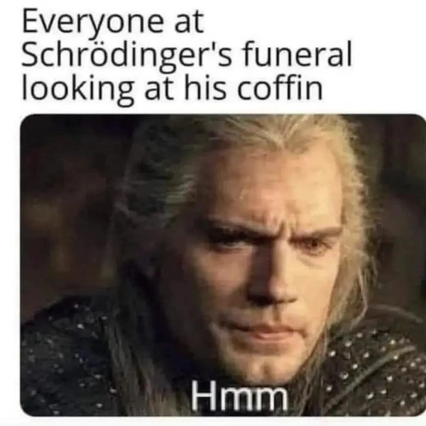 Каждый человек на похоронах Эрвина Шрёдингера, посматривающий на гроб | Источник: Соцсети