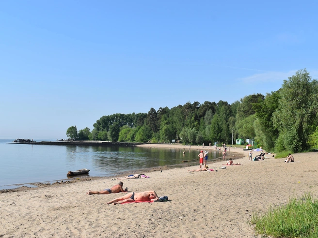 На пляже в парке «У моря Обского» уже активно купаются | Источник: Рихарда Лем / NGS.RU