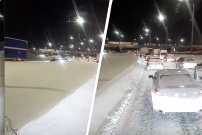 Снегопад парализовал выезд из Рязани