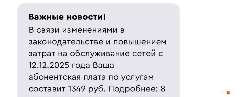 Абонентская плата выросла практически на 400 рублей | Источник: читатель E1.RU