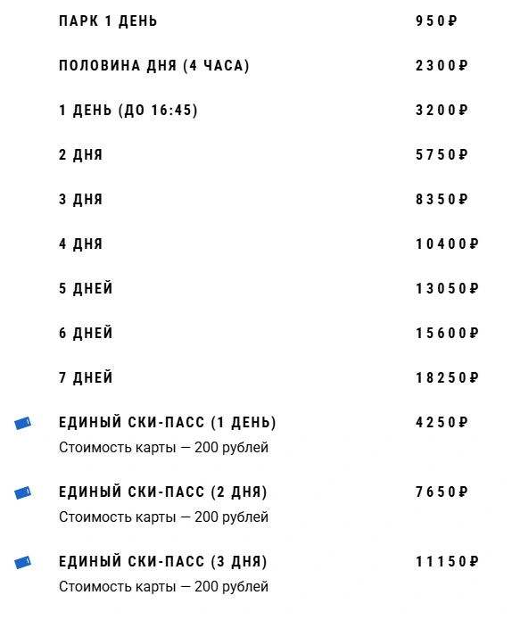 Цены на абонементы действительно не изменились с прошлого сезона | Источник: kaskad-gesh.ru