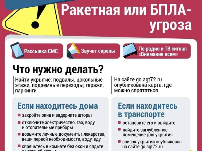 При реальной угрозе ракетной или беспилотной атаки следует немедленно укрыться и оставаться в убежище до отбоя тревоги. | Источник: Дмитрий Гладышев / Городские медиа