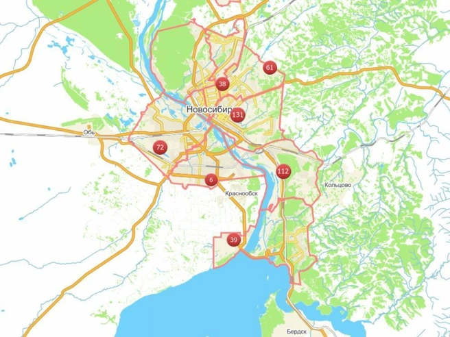 Электроэнергия отключена в нескольких районах Новосибирска | Источник: map.novo-sibirsk.ru