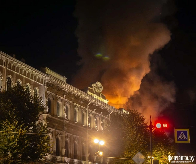 Огонь вместо подсветки. Как Петербург провел ночь у горящего особняка Миллера | Источник: Кузнецова Ангелина, студентка НИУ ВШЭ