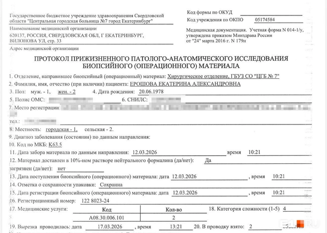 Елене Ершовой выдали документы на имя Екатерины Ерошовой с другой датой рождения и номером СНИЛС | Источник: читательница E1.RU