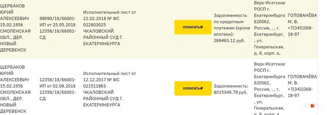 Приставы давно охотятся за Юрием Щербаковым | Источник: сайт ФССП