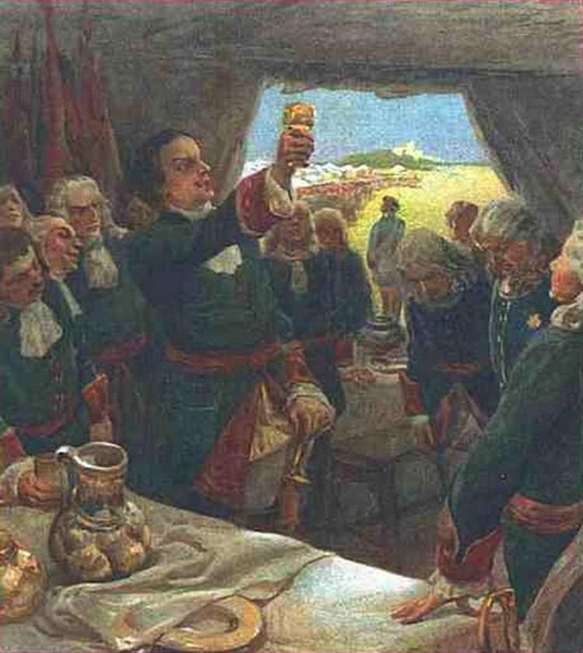 К. В. Лебедев. Петр I пьет за здоровье шведов, побежденных в Полтавской битве | Источник: соцсети