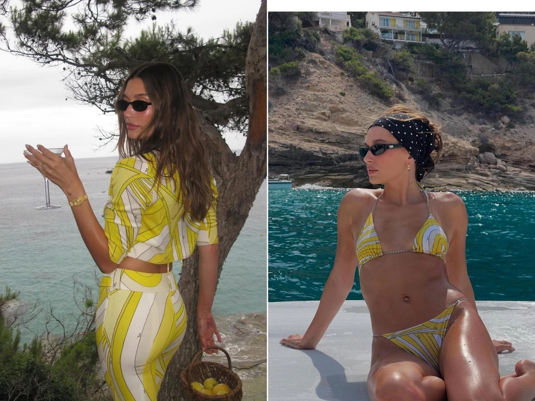 Core недели: носим принты в стиле 70-х, как костюм Хейли Бибер от Emilio Pucci | marieclaire.ru