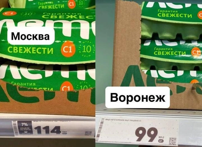 Одни и те же яйца дешевле в столице Черноземья, а не всея Руси | Источник: Мария Мишукова / Voronezh1.ru