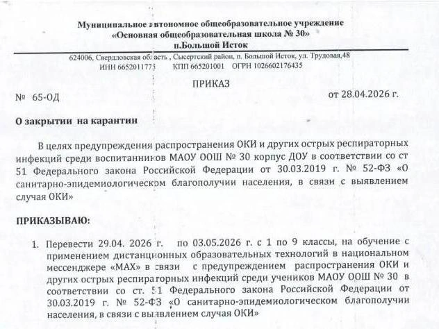Аналогичные меры приняли в школе — занятия перевели на дистанционный формат | Источник: читательница E1.RU