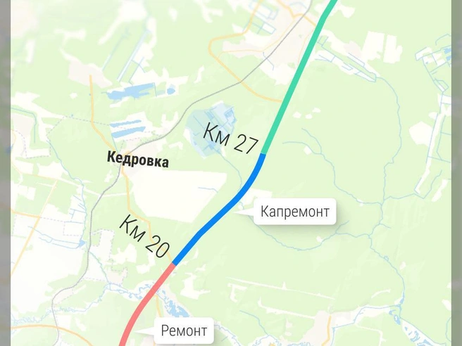 На карте синим цветом выделен участок, где дорогу расширят до четырех полос. | Источник: Филипп Сапегин / E1.RU