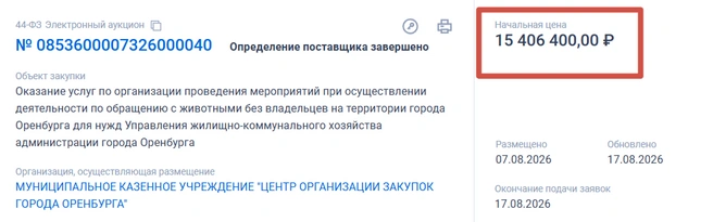 Тендер № 11 | Источник: «Госзакупки»