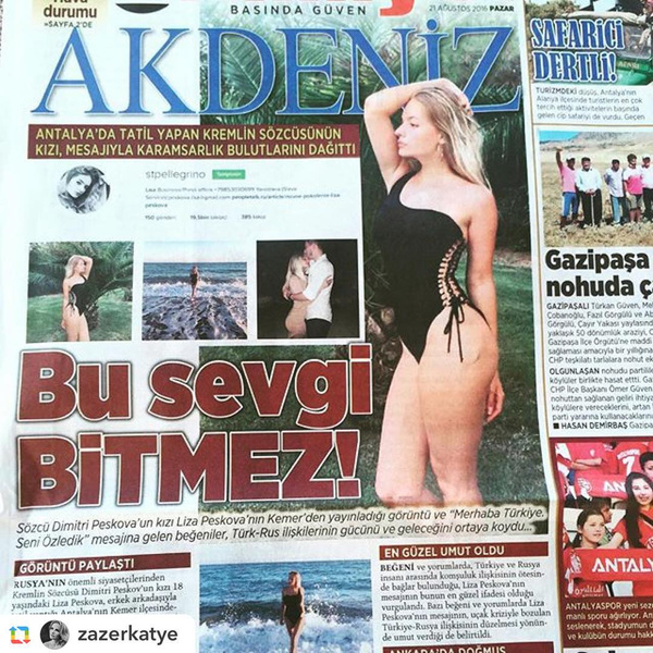 Роскошный отдых Лизы Песковой обсуждает турецкая пресса