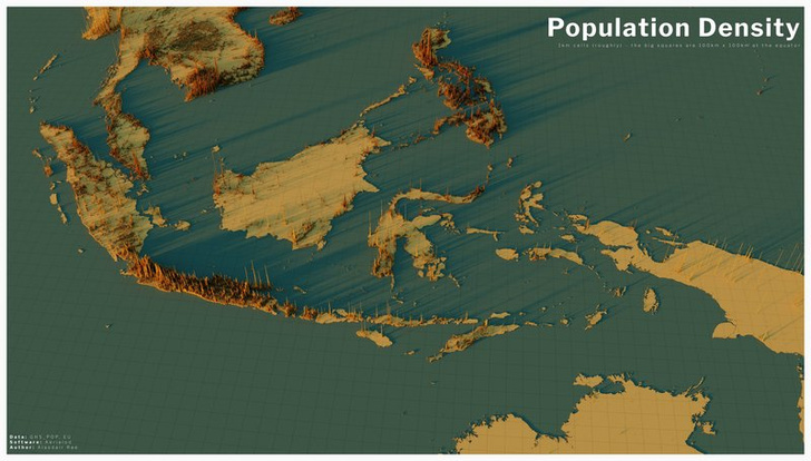 Фото №15 - Красивые трехмерные карты мира, показывающие распределение населения Земли