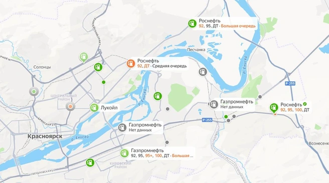 Большие очереди на части заправок | Источник: yandex.ru/maps