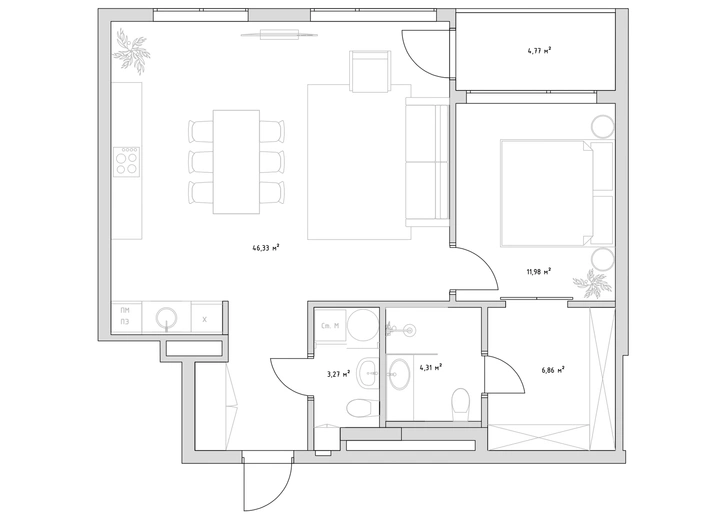 Лаконичная квартира 74 м² под сдачу в аренду в Киеве