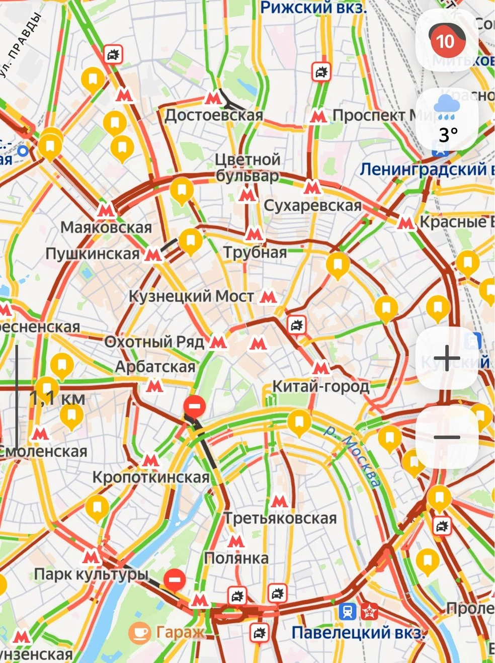 Пробки в Москве — 10 баллов | Источник: Яндекс Карты