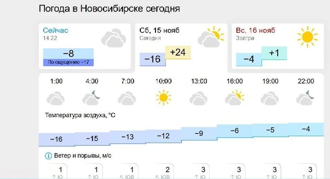 Сайт gismeteo.ru не отстаёт&nbsp;— по данным платформы, в Новосибирске ещё жарче сегодня | Источник: gismeteo.ru