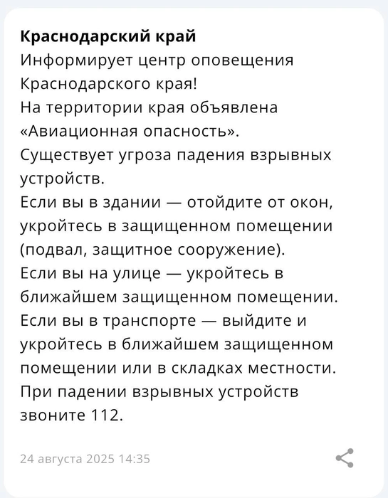 Такое уведомления пришло жителям края | Источник: Приложение МЧС
