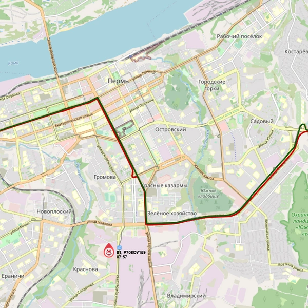 Автобусы маршрута № 81 приехали в «Погоду» около 08:00 | Источник: map.gortransperm.ru