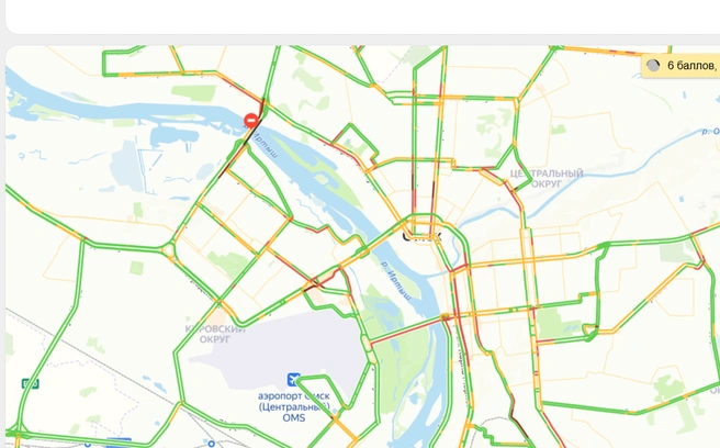 Многие улицы города горят «красным» | Источник: «НГС55 Пробки» / maps-traffic