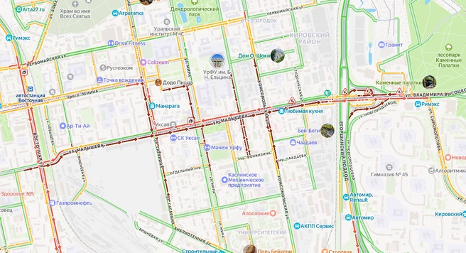 Перед Малышевским мостом скопилась огромная пробка | Источник: Яндекс. Карты