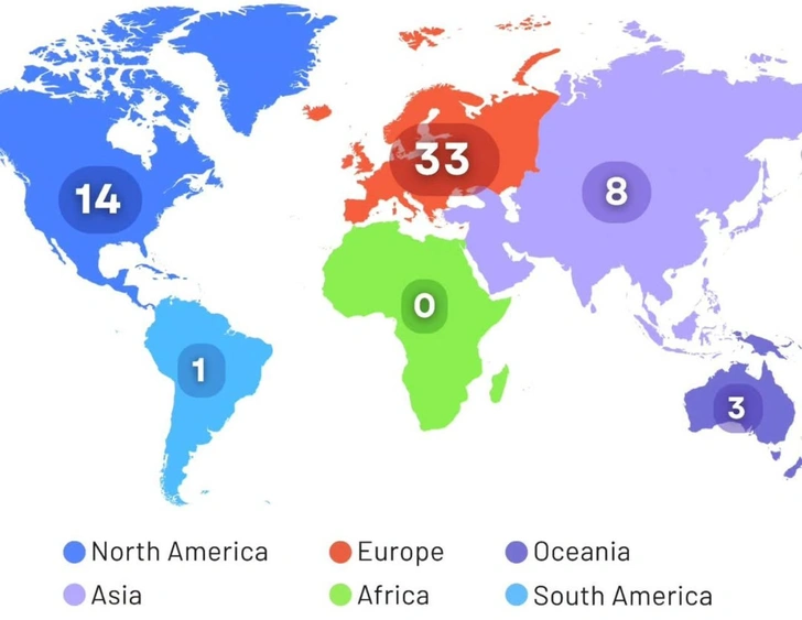 В Африке — 0, в Европе — 33: догадаетесь, что изображено на этой карте мира? | Источник: Nazar Data
