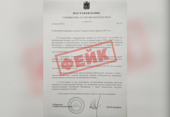 Поддельное постановление рассылают жителям Ставрополья | Источник: t.me/VVV5807