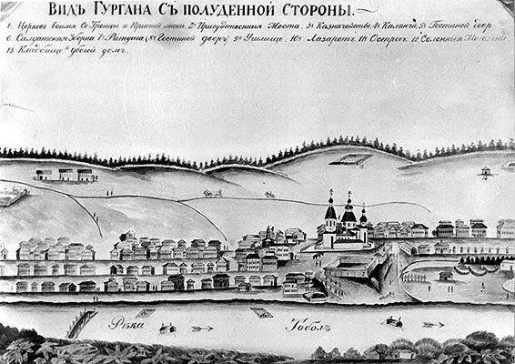 Открытка XIX века с нарисованным видом Кургана | Источник: Kurgan.pro