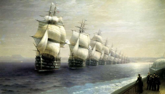 Смотр Черноморского флота в 1849 году. Художник И. Айвазовский | www.fontanka.ru