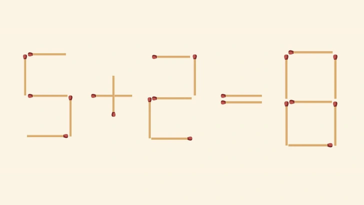 5+2 точно не 8: переместите 1 спичку, чтобы пример стал верным