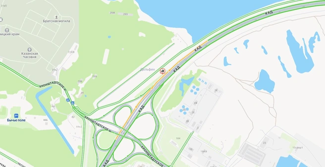 Микроавтобус влетел в ограждение на КАД в Кронштадте. Без пострадавших не обошлось | Источник: Яндекс.Карты