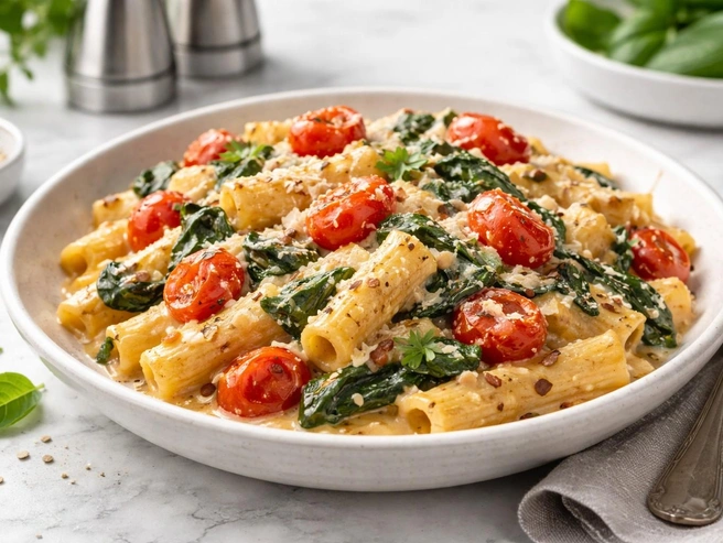 Сливочный соус и шпинат создают гармоничный вкус, а паста дает энергию на весь вечер | Источник: GPT
