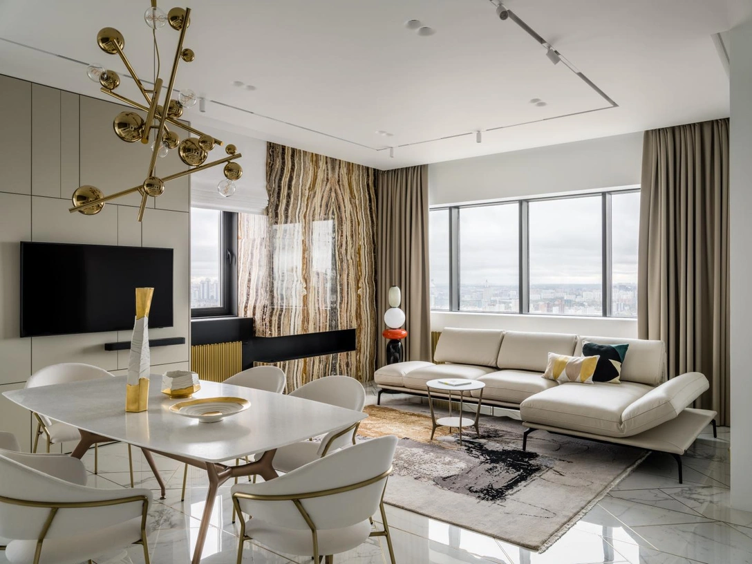 Кухня-гостиная. Диван, Kler. Кофейный столик, Rimadesio. Торшер, Bomma. | Источник: Евгений Кулибаба. стиль: Кира Прохорова