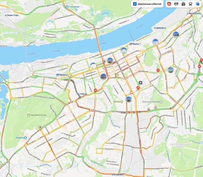 Пермь застыла в пробках | Источник: «Яндекс Карты»