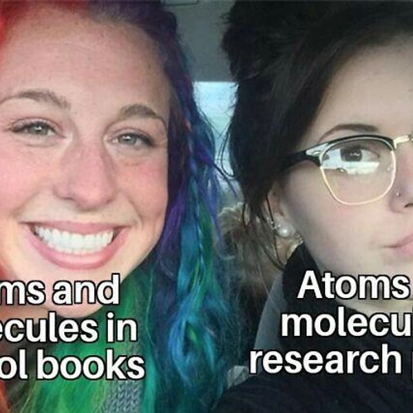 Атомы и молекулы в школьных учебниках&nbsp;— Атомы и молекулы в научных статьях | Источник: Соцсети