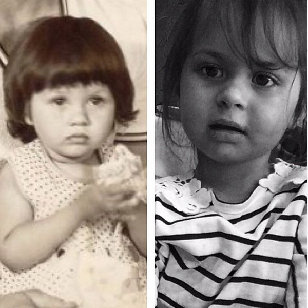 Виктория Боня в детстве (слева), ее дочь Анджелина-Летиция (справа).