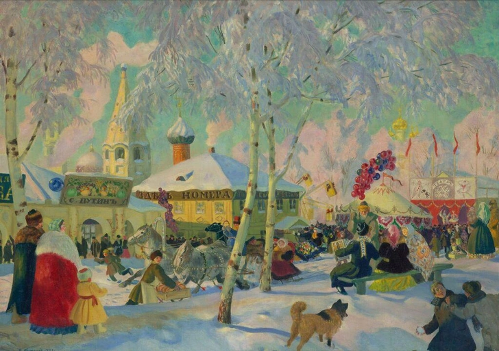 Б. М. Кустодиев. «Гулянье». 1922 г. Государственная Третьяковская галерея. | Источник: Государственная Третьяковская галерея