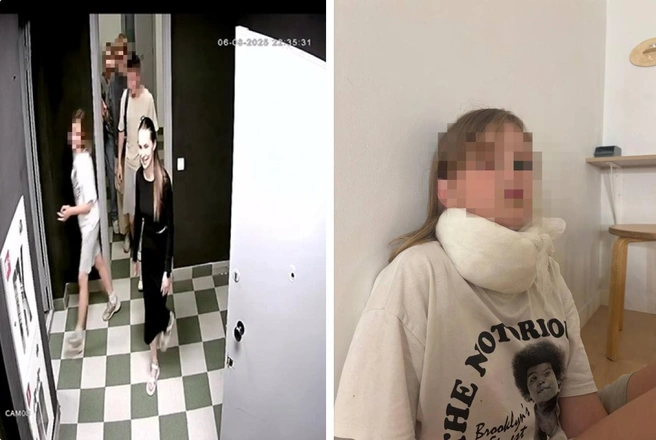 На первом фото — стоп-кадр на выходе после игры, на втором — 11-летняя участница игры с травмированной шеей | Источник: Black Quest, Анастасия