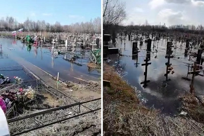«Люди лежат в воде»: омичей шокировало затопленное кладбище
