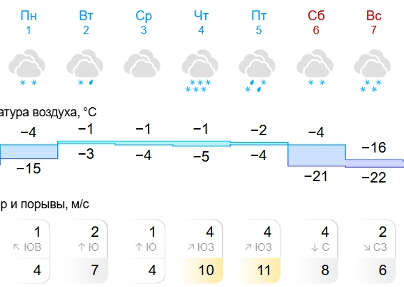 В первую неделю декабря в регионе прогнозируют температурные качели от -1 до -22 градусов | Источник: gismeteo.ru