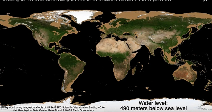 Как будет выглядеть карта Земли, если уровень океана упадет на 100 метров и ниже