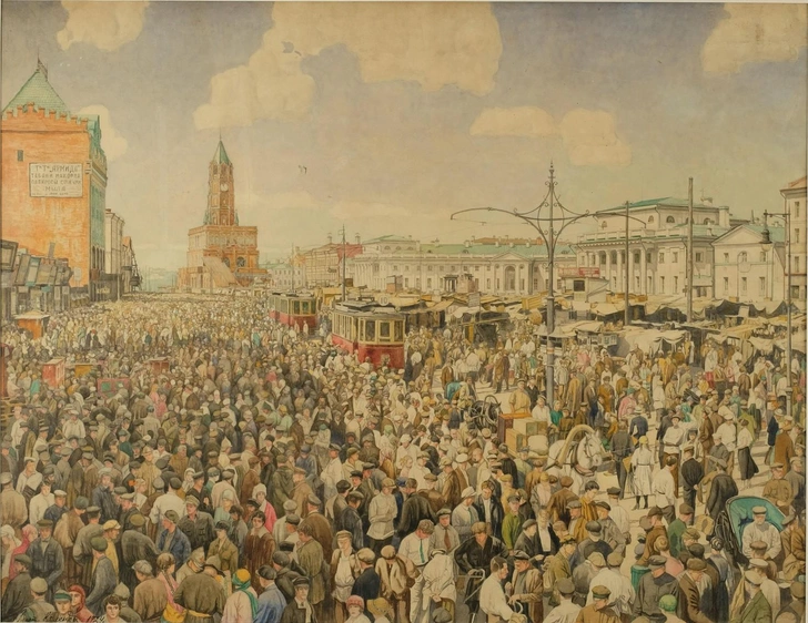 Виктор Коленда. Малая Сухаревская площадь. Сухаревский рынок. 1924. Музей Москвы | Источник: Музей Москвы