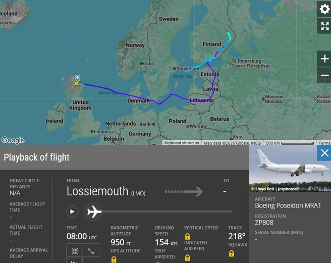 Boeing P-8A Poseidon MRA1 КВВС Великобритании | Источник: Flightradar24