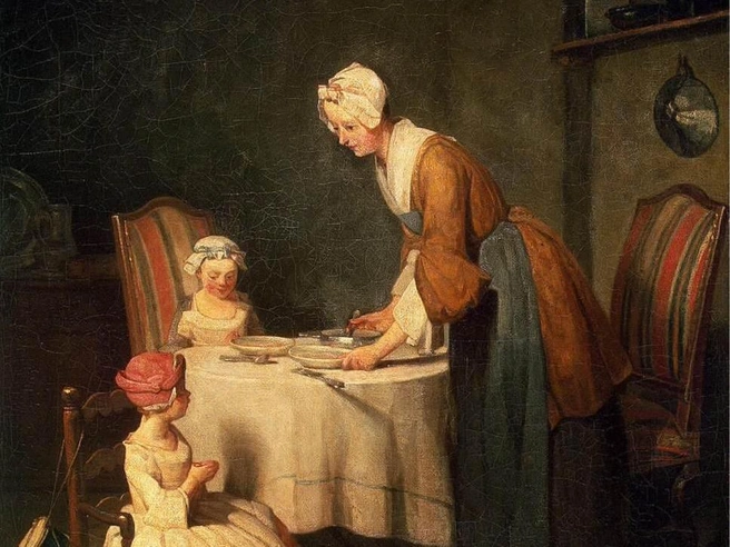 Жан Батист Симеон Шарден. «Молитва перед обедом». 1744. Полотно из коллекции Государственного Эрмитажа в Санкт-Петербурге | Источник: Wikimedia Commons